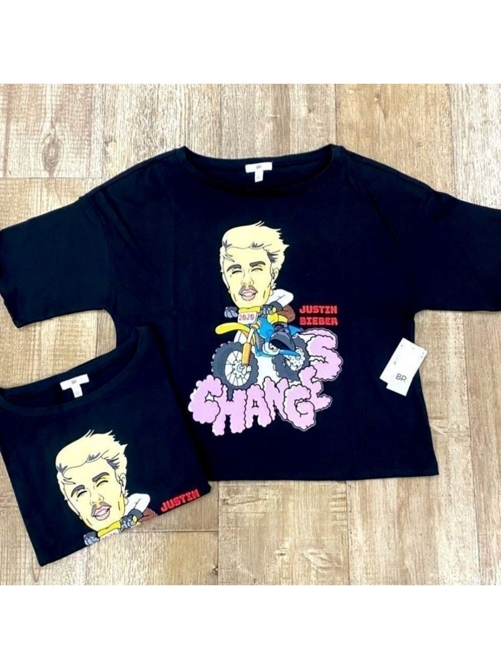 BP Justin Bieber Graphic Crop Top Baby Tee Black Medium - Picture 5 of 12